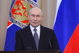 Vladimir Putin addressing Putin Extremism Security Meeting in Moscow