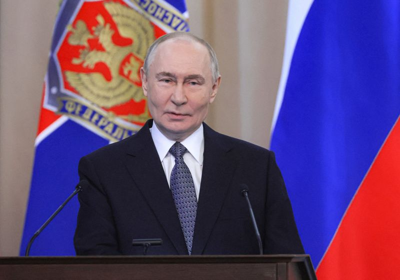 Vladimir Putin addressing Putin Extremism Security Meeting in Moscow
