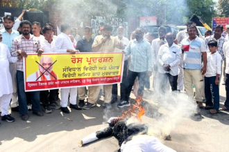 Christians protesting Amit Shah religion statement in Sangrur, Punjab