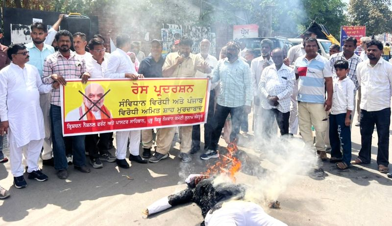 Christians protesting Amit Shah religion statement in Sangrur, Punjab