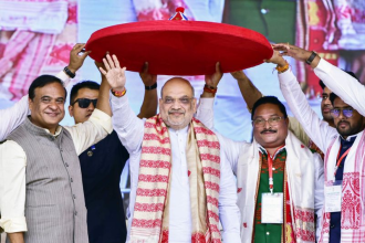 Amit Shah speaking about Assam Health Budget Allegation at a public event