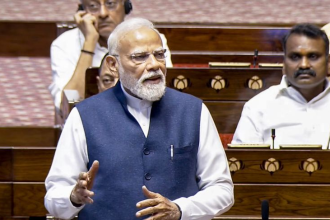 PM Modi addressing Rajya Sabha during farewell speech