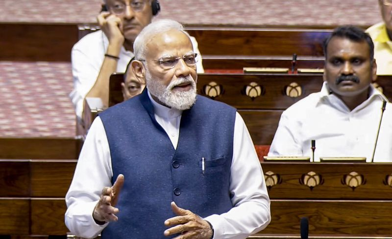 PM Modi addressing Rajya Sabha during farewell speech