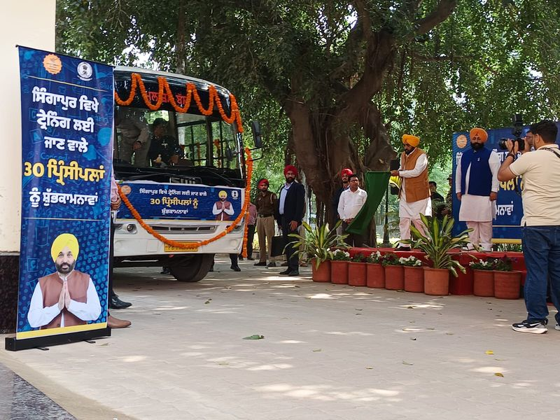 Punjab principals leaving for Singapore training program with CM Bhagwant Mann