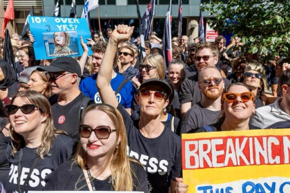 ABC journalists protesting for higher pay and job security during strike in Australia