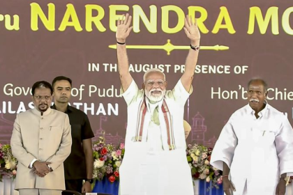 PM Modi addressing rally in Puducherry during political attack on Congress
