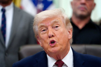 Donald Trump speaking about Iran ceasefire agreement and Middle East peace talks