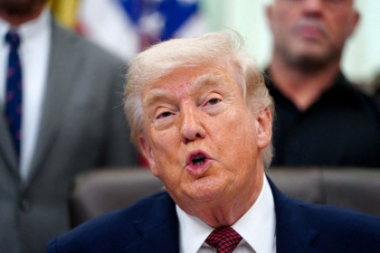 Donald Trump speaking about Iran ceasefire agreement and Middle East peace talks