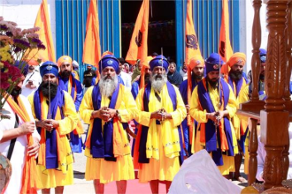 Khalsa Day Nagar Kirtan procession in Battipaglia Italy with Sikh devotees