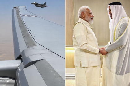 PM Narendra Modi’s aircraft escorted by UAE F-16 fighter jets in Abu Dhabi airspace