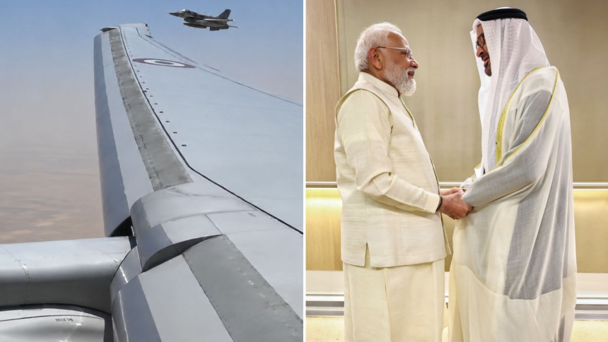 PM Narendra Modi’s aircraft escorted by UAE F-16 fighter jets in Abu Dhabi airspace