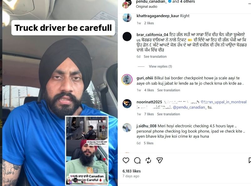 Truck driver phone inspection at US Canada border crackdown