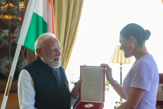 PM Modi receiving Sweden’s Royal Order of the Polar Star award during official visit
