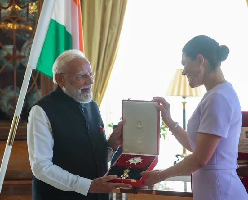 PM Modi receiving Sweden’s Royal Order of the Polar Star award during official visit