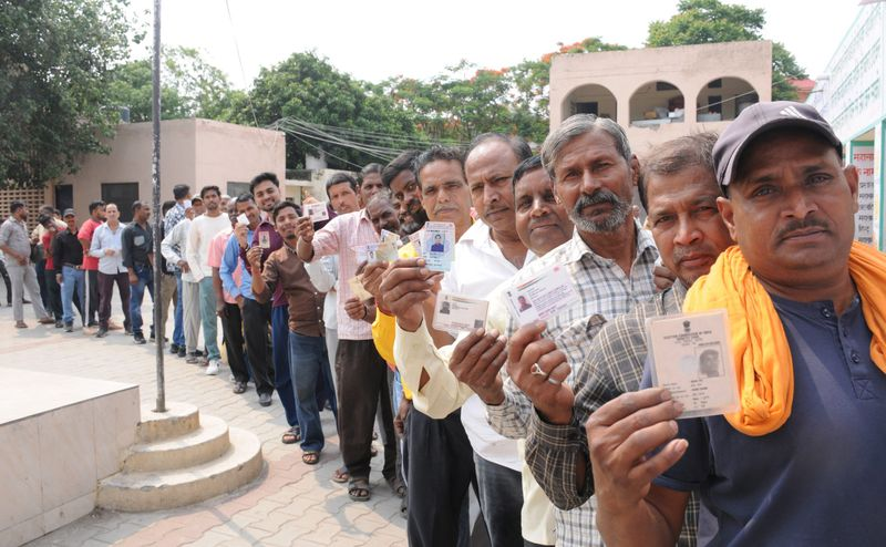 People casting votes during Haryana municipal election voting 2026