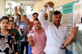 Himachal Urban Election Voting with voters at polling booth